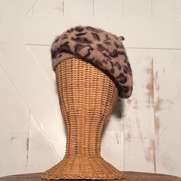 ADORA Leopard Pattern Beret - Brown and Black - Picture 4 of 9
